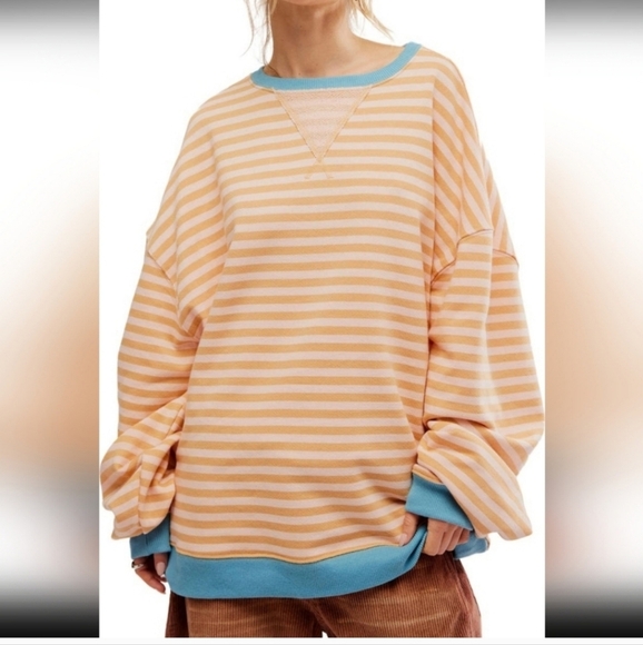 We The Free Tops - We The Free By Free People Classic Crew Neck Sweater Latte Combo Womens XS